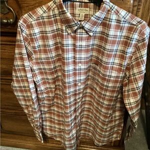 St. John’s Bay men’s brown plaid long sleeve button up shirt, size large